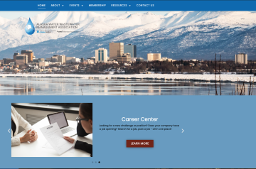 Alaska Water Wastewater Management Association homepage showcasing careers, resources, and environmental commitment.