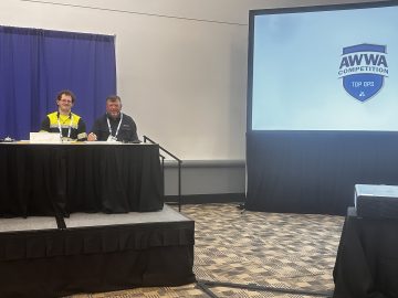 AWWA Top Ops competition presenters engaged in a dynamic water utility event.