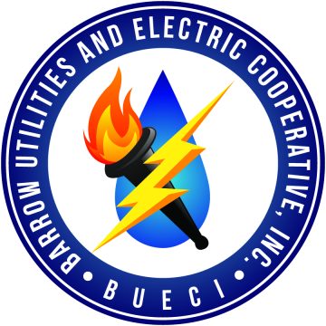Barrow Utilities and Electric Cooperative logo featuring water, energy symbols, and vibrant colors.